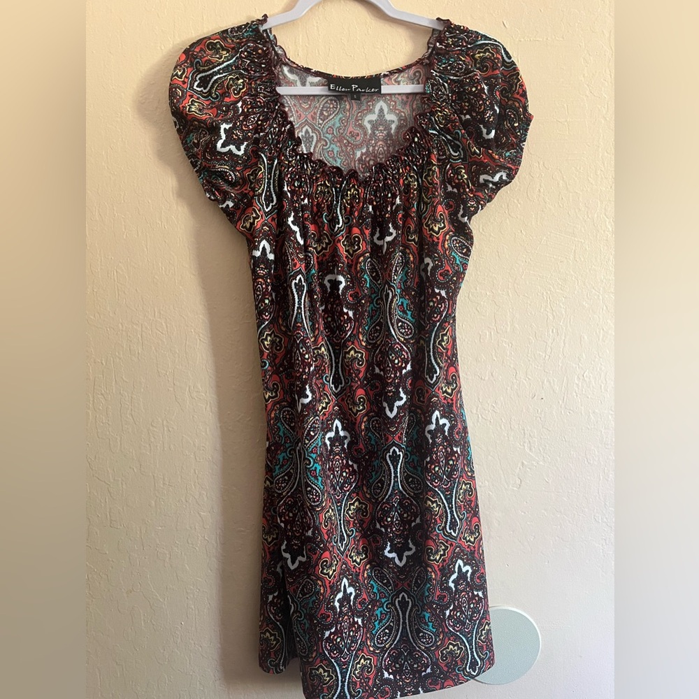 Paisley Print Mini Dress in Red and Black
